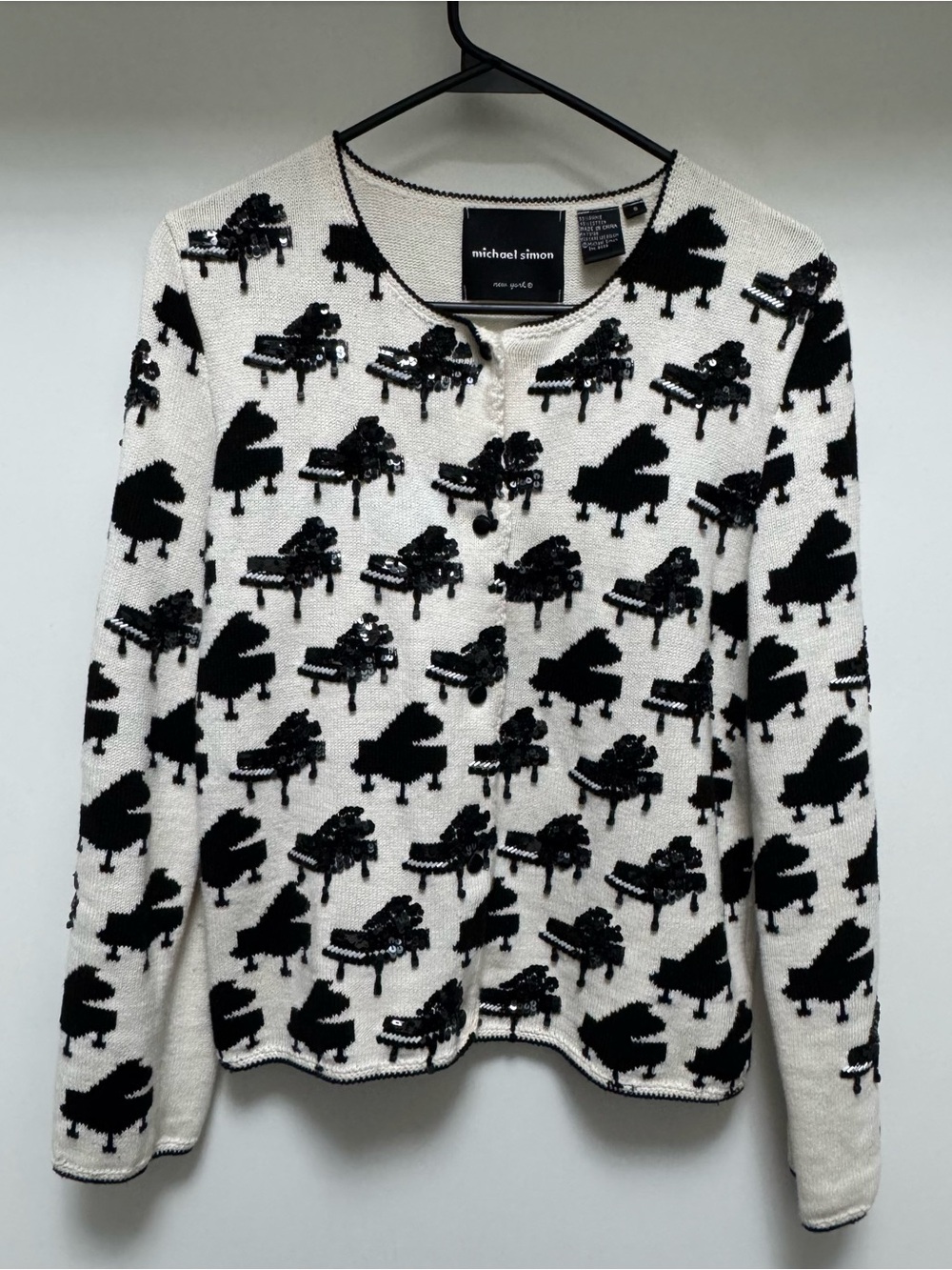Michael Simon Black & Cream Piano Pattern Cardigan